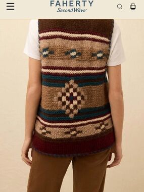 Faherty Brown Multi-Color Southwestern Pattern Alpaca and Wool Knit Vest
